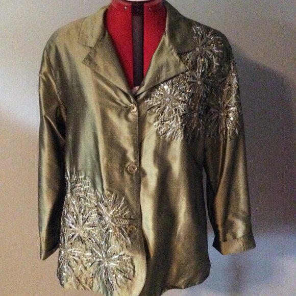 Gold Anage Silk Beaded Blazer - Picture 1 of 2